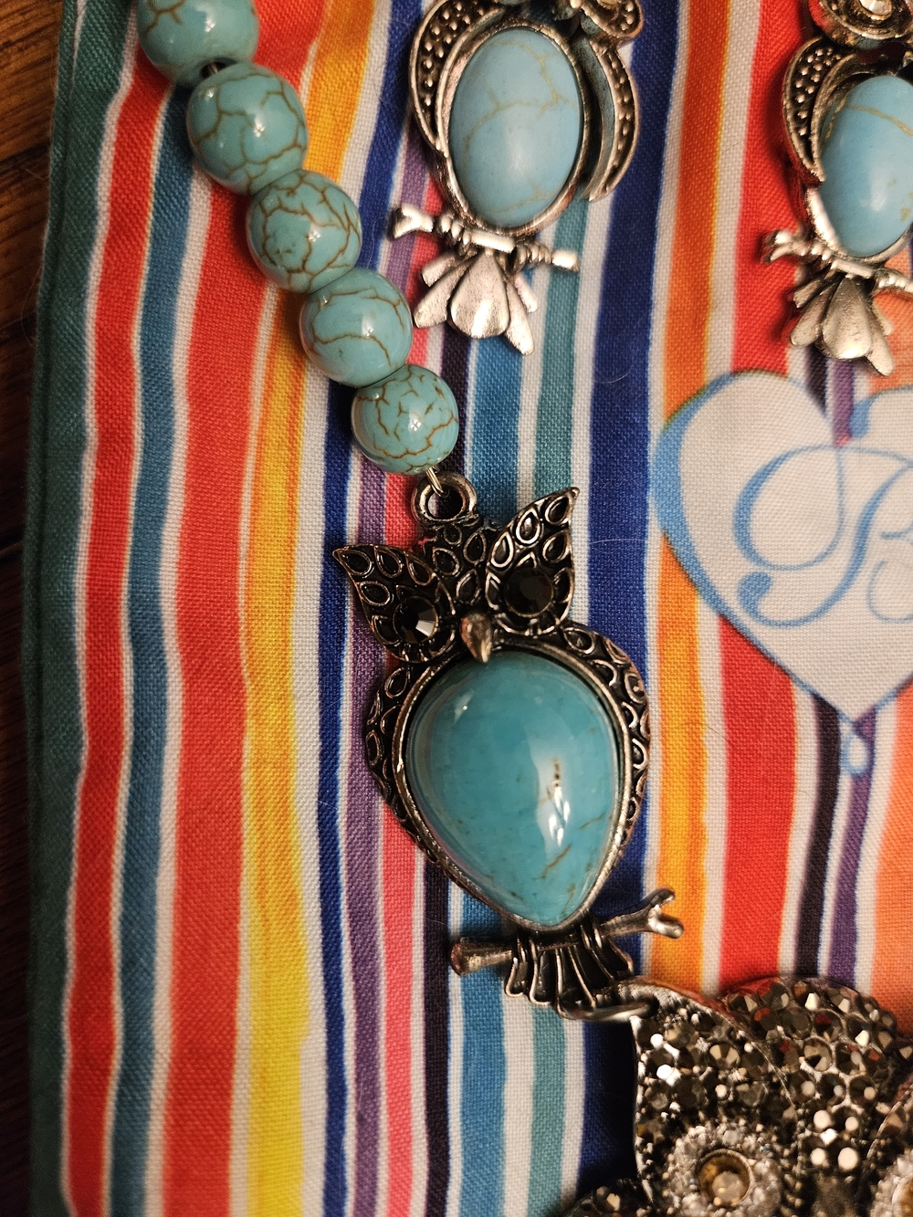 Turquoise Owl Pendant Necklace and Earrings Set Costume Jewerly Source Unknown - Picture 5 of 10